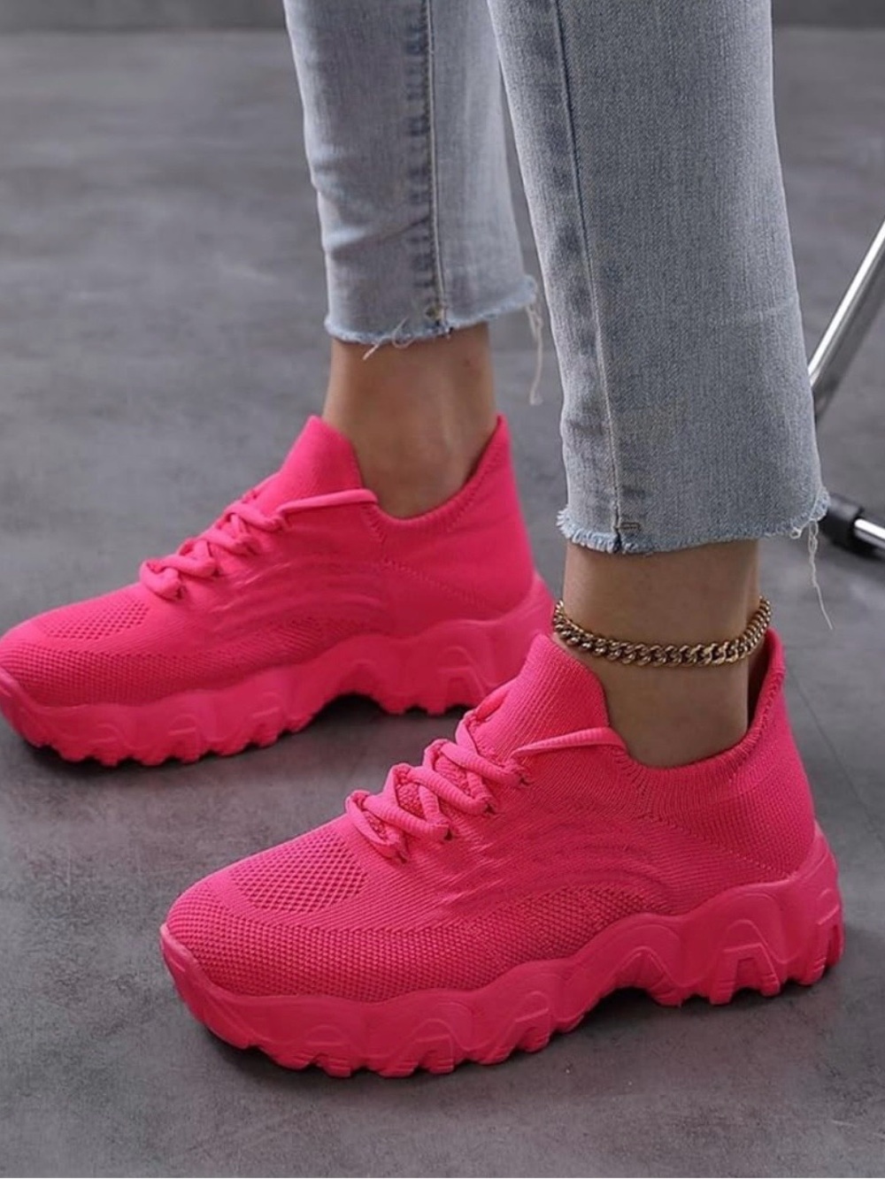 Amazon Women's  casual Bright Pink Chunky Knit Sneakers size 11 - Picture 13 of 14